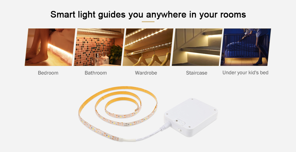 Motion Activated Auto on/off Light Strip Flexible LED Human Sensing Night For Bed Closet Staircase
