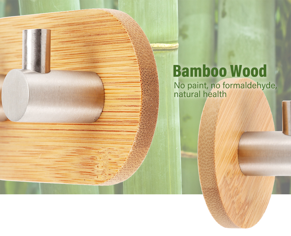 Wall Mounted Bamboo Wooden Coat Hook Rack