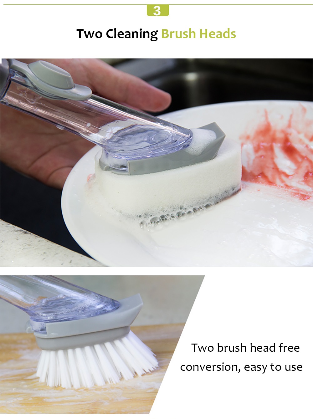 Clean Brush with Washing Up Liquid Soap Dispenser Kitchen Utensil Pot