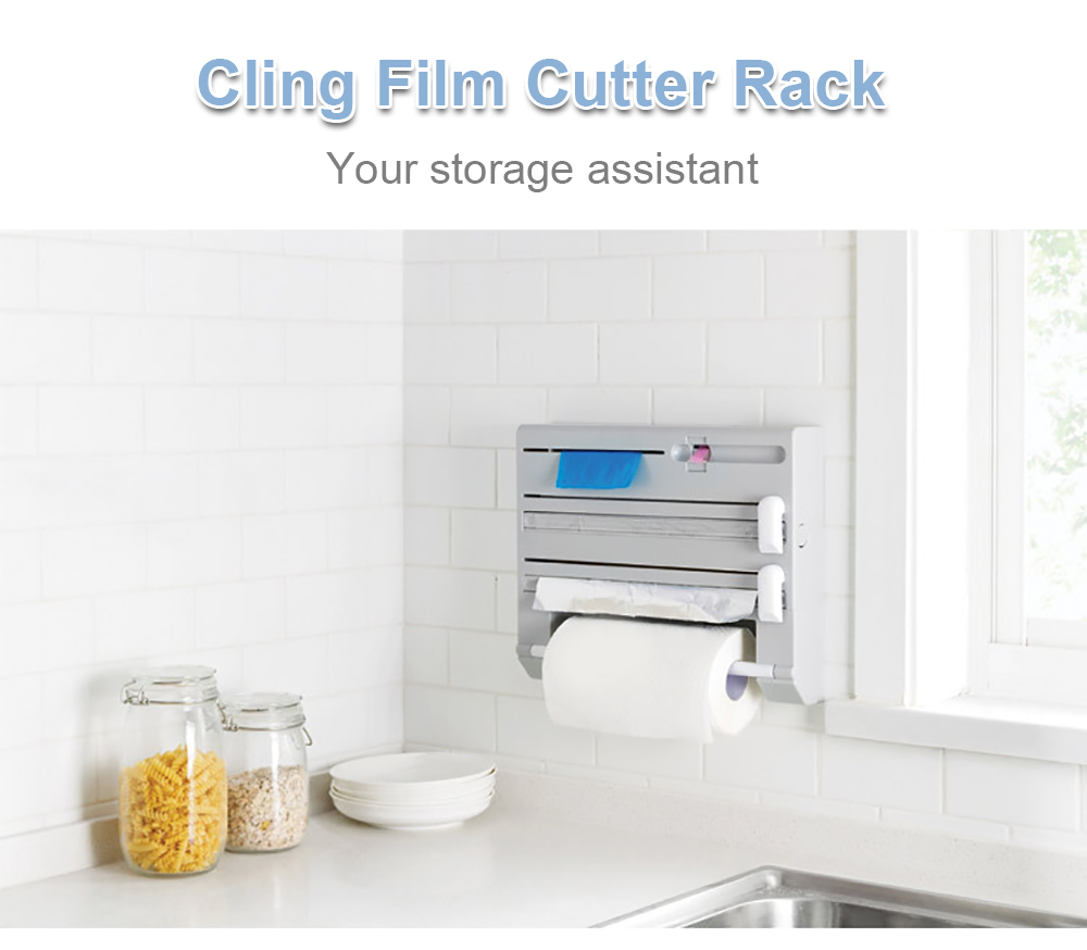 6 in 1 Kitchen Storage Shelf Aluminum Film Plastic Wrap Cutter Rack