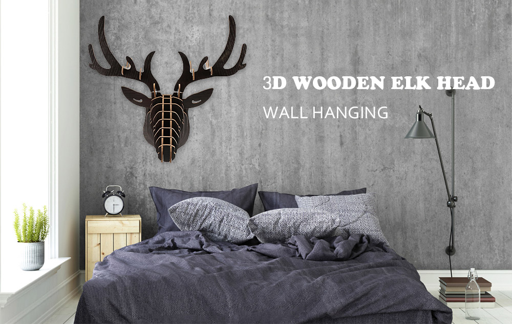 Wooden Elk Head Wall Hanging Art Craft Home Decoration