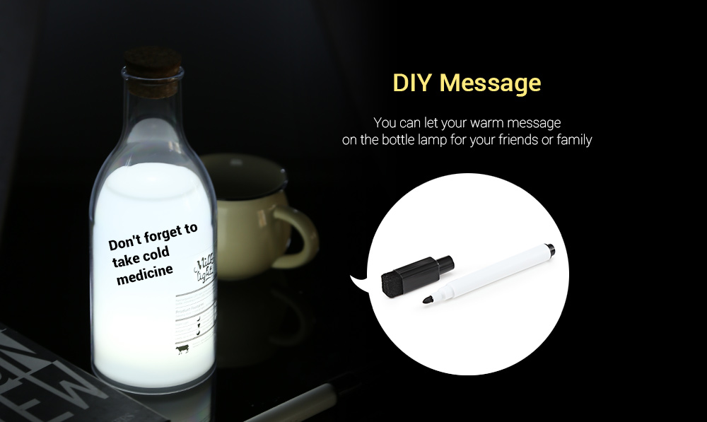 USB Charging LED Bedside Lamp Milk Bottle DIY Message Night Light