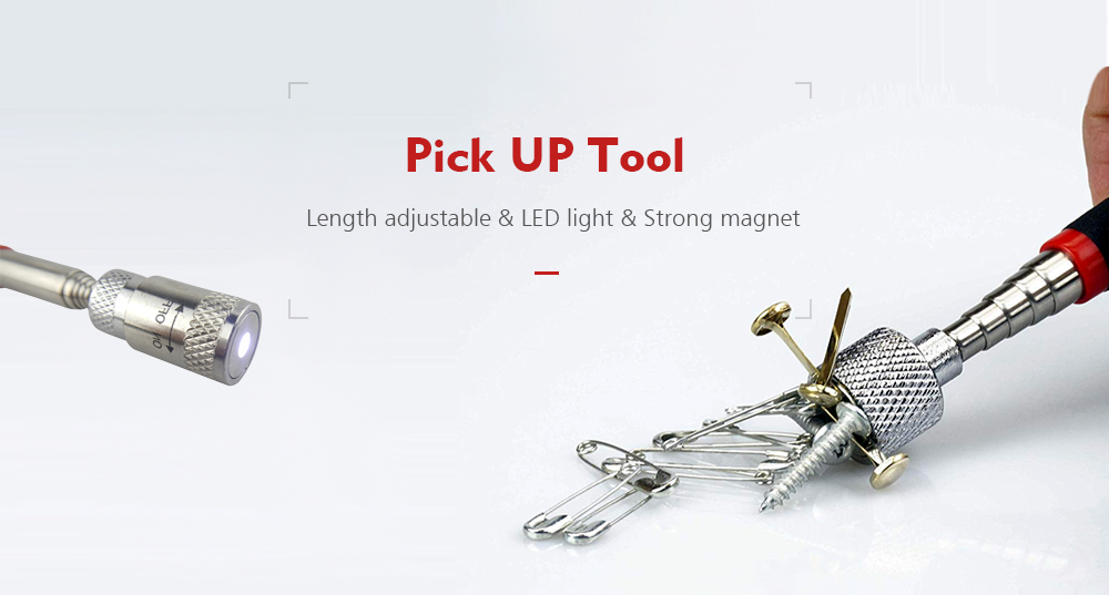 Pick Up Tool Magnetic Head LED Light Stretchable Metal Stick Finding Little Metal Pieces