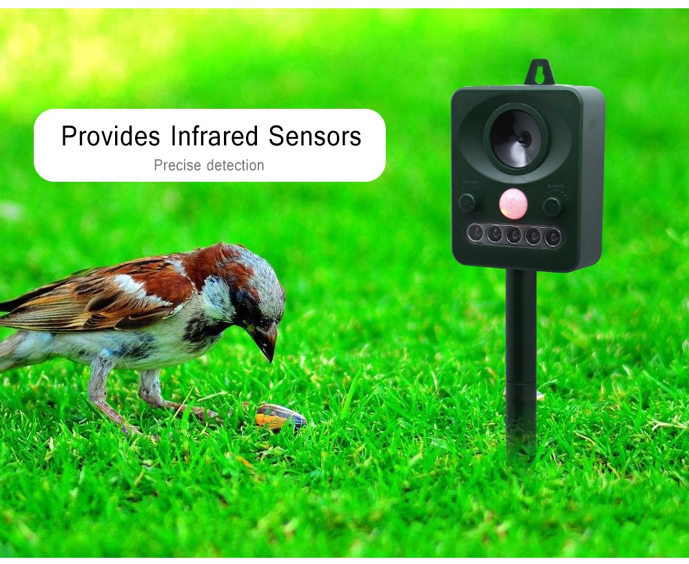 Solar Powered Outdoor Ultrasonic Birds Dogs Repeller