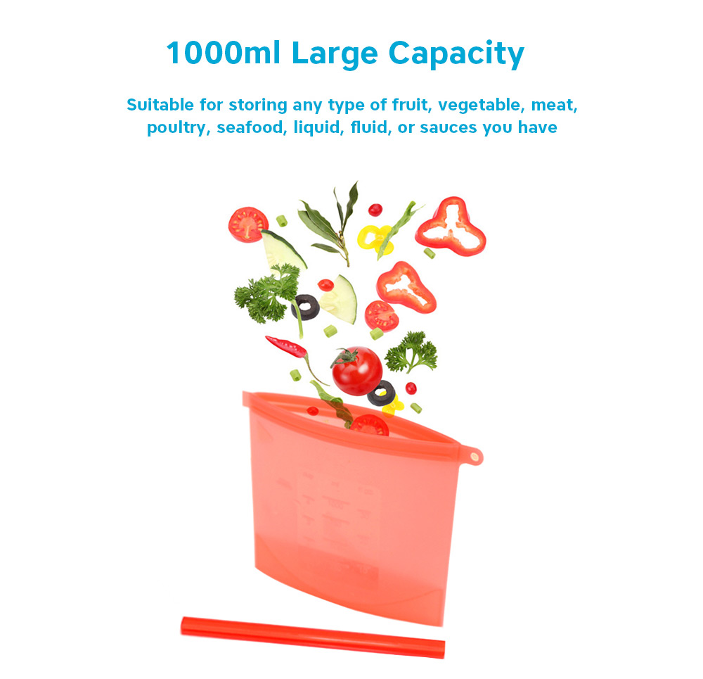 4PCS 1000ml Reusable Silicone Storage Bags Leakproof for Freezer Preservation