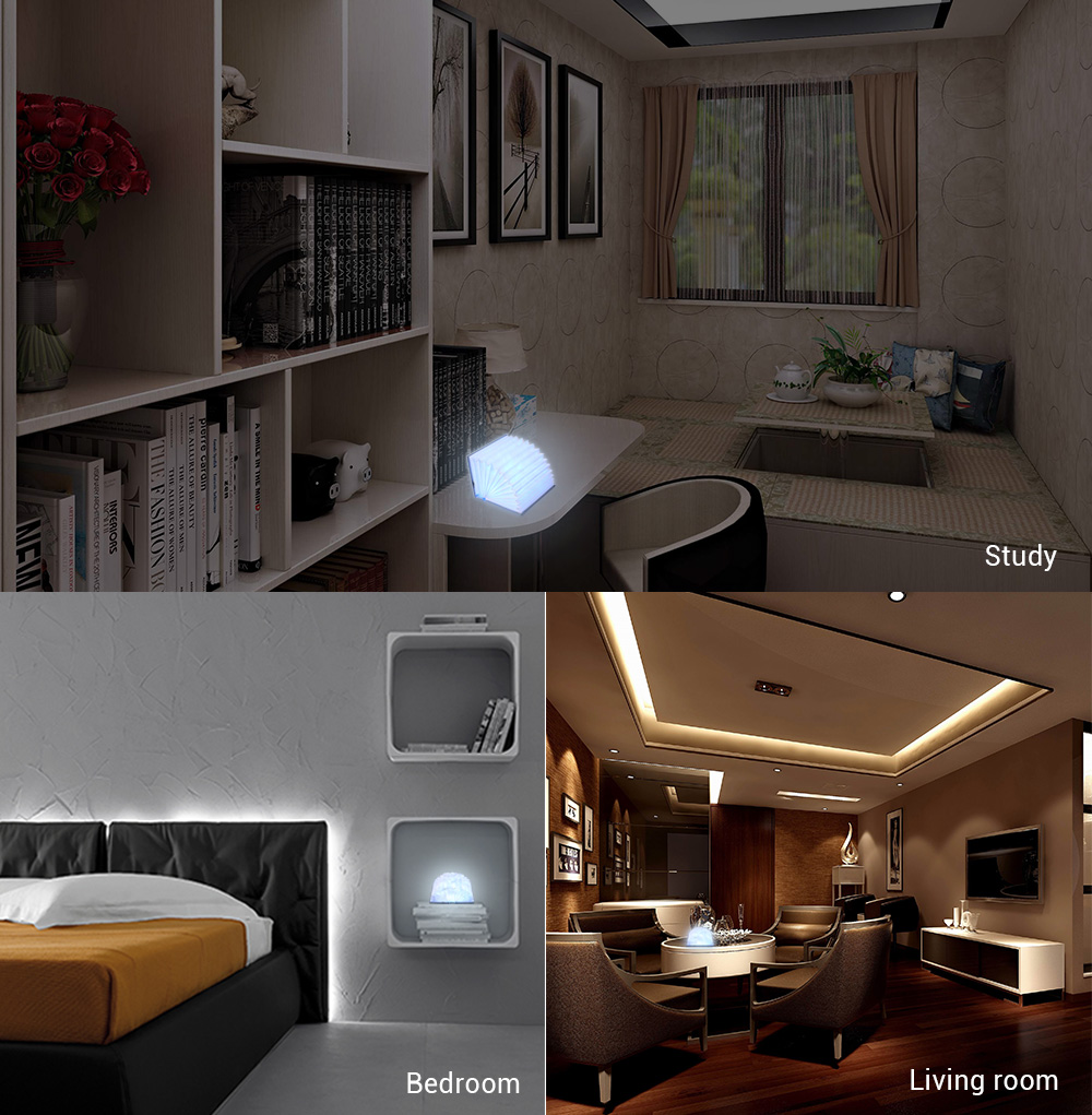 RGB Book LED Lamp Night Light Rechargeable USB for Bedroom