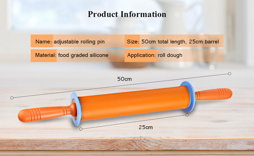 Non-stick Silicone Rolling Pin Dough Roller with adjustable Thickness Rings