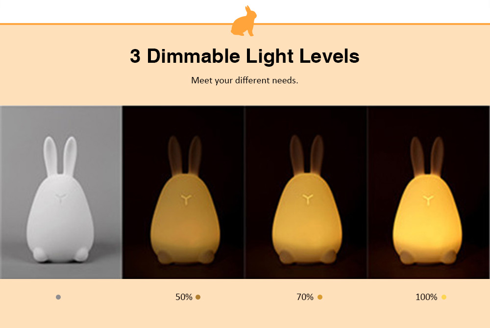 Rabbit Night Light Pat Silica Gel Colorful Lamp 7 LEDs for Bedroom