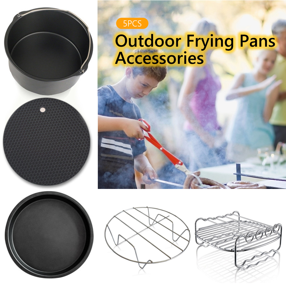 5PCS Outdoor Portable Frying Pans Double Grill Pot Holder