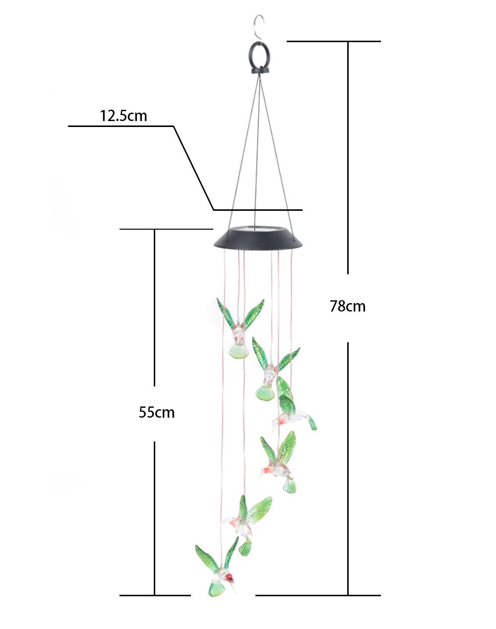 Solar Changing Color Hummingbird Wind Chime LED Hanging Lamp