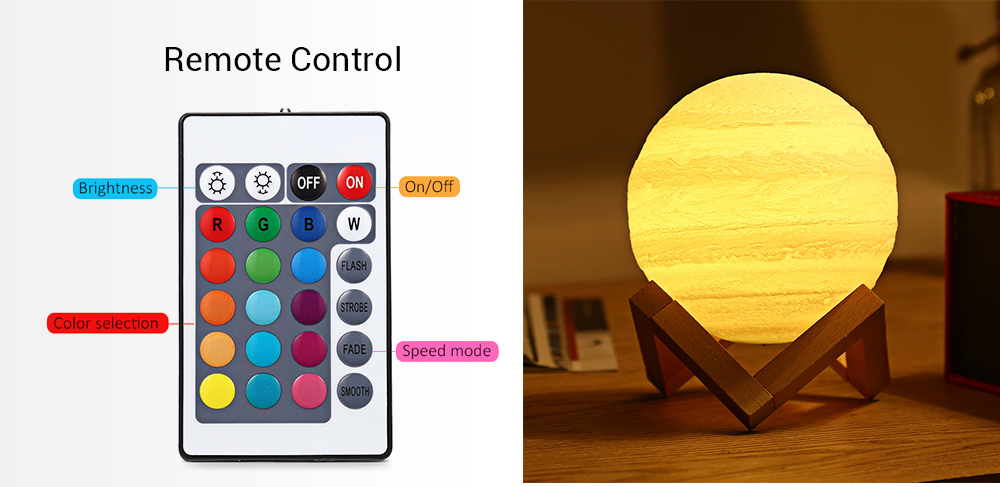 3D Printing Planet Light Night Lamp Romantic Remote Control for Bedroom