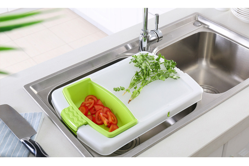 Plastic Cutting Board with Adjustable Multifunctional Drain Basket