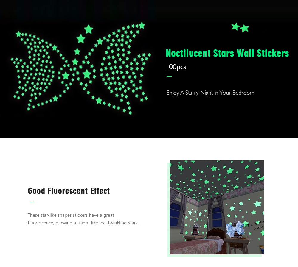 1Set Kids Bedroom Beautiful Fluorescent Glow In The Dark Stars Wall Stickers ( 100PCS )