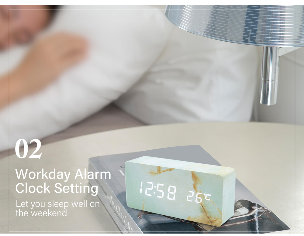 LED Dual Screen Sound Control Wooden Alarm Clock