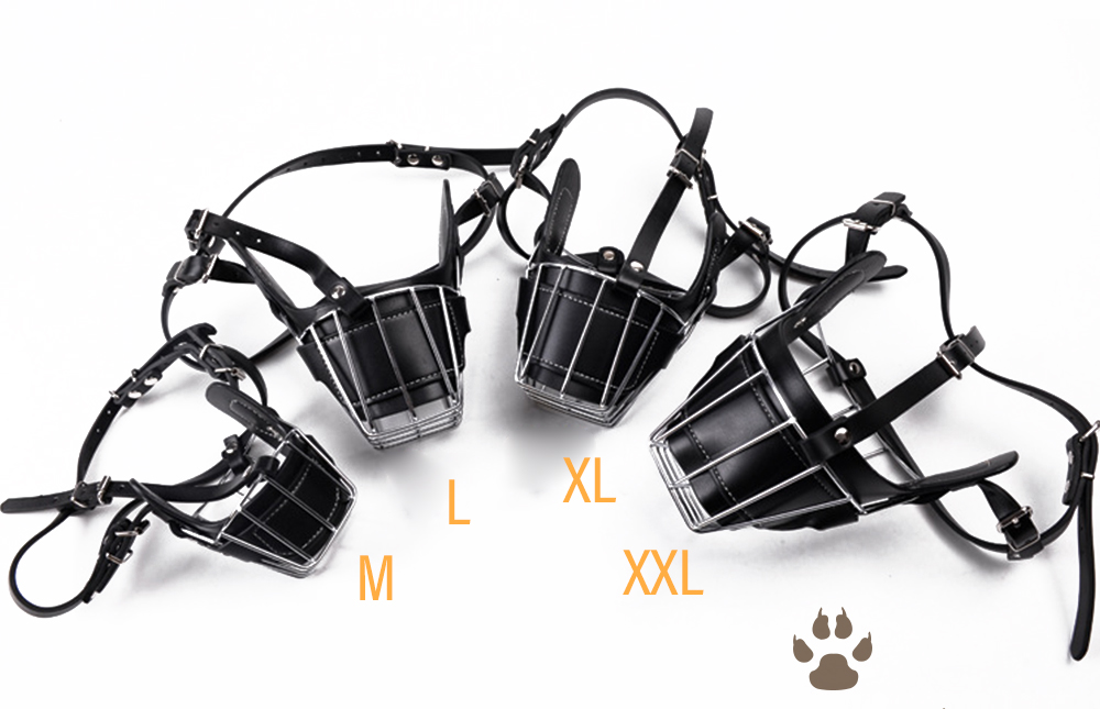 Adjustable Leather Iron Cage Dog Muzzle Mask for Anti-bite