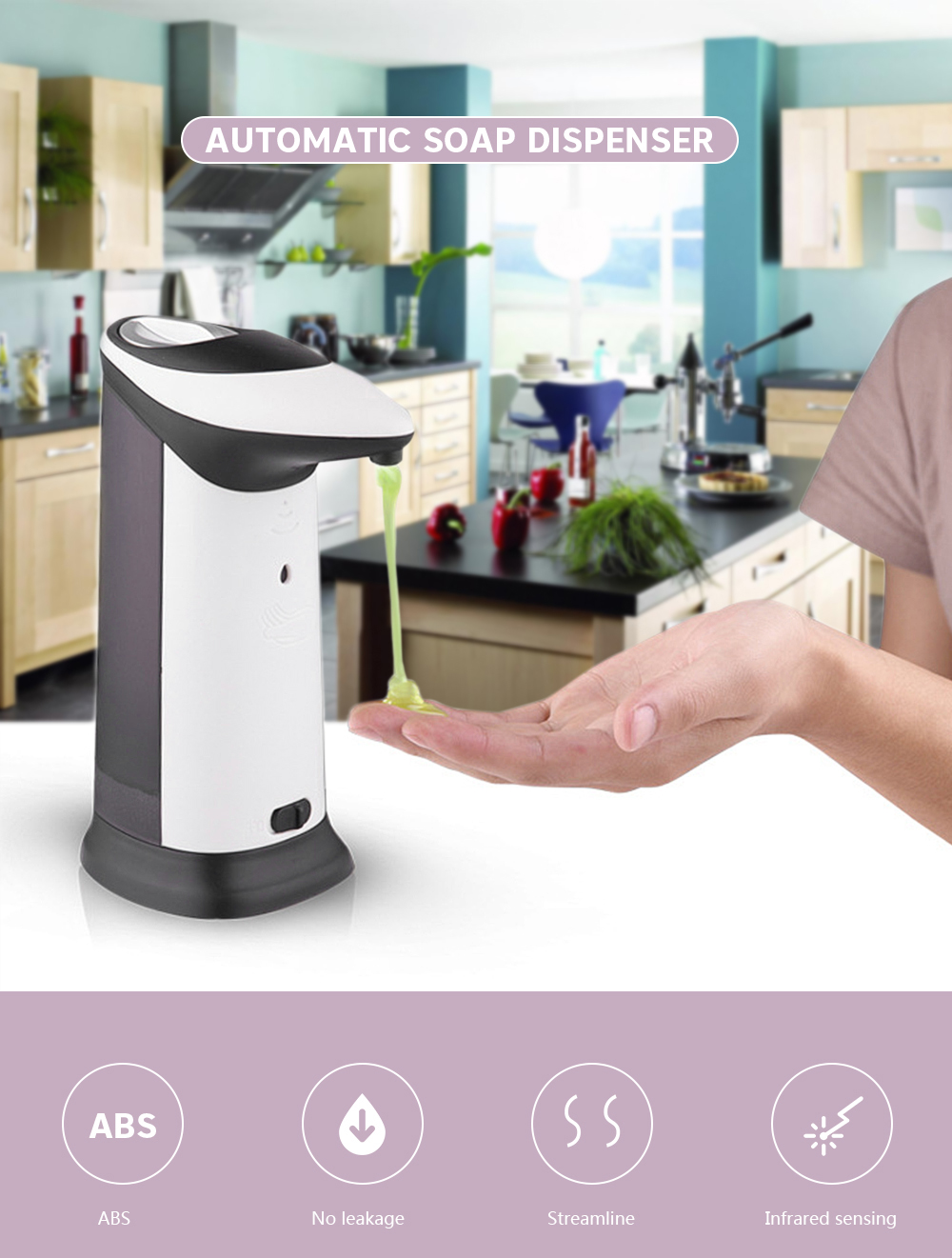 Hands Free Automatic Infrared Sensor Soap Dispenser for Bathroom Kitchen