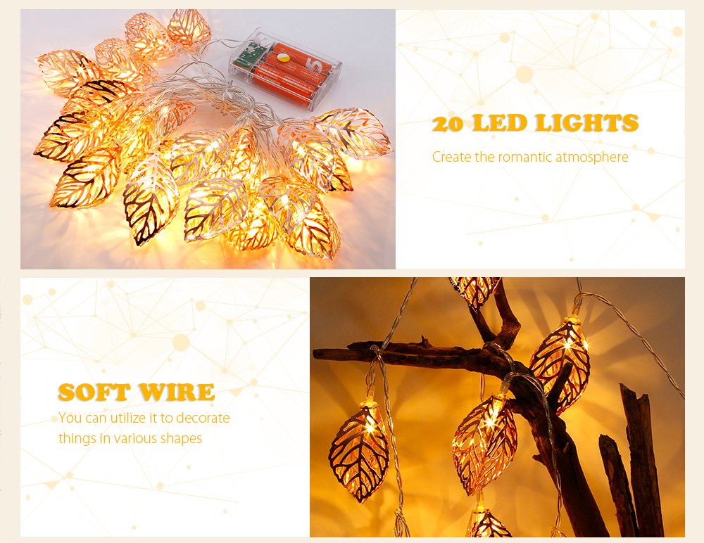 3M 20 LEDs Leaves Light String Lamp for Home Party Festival