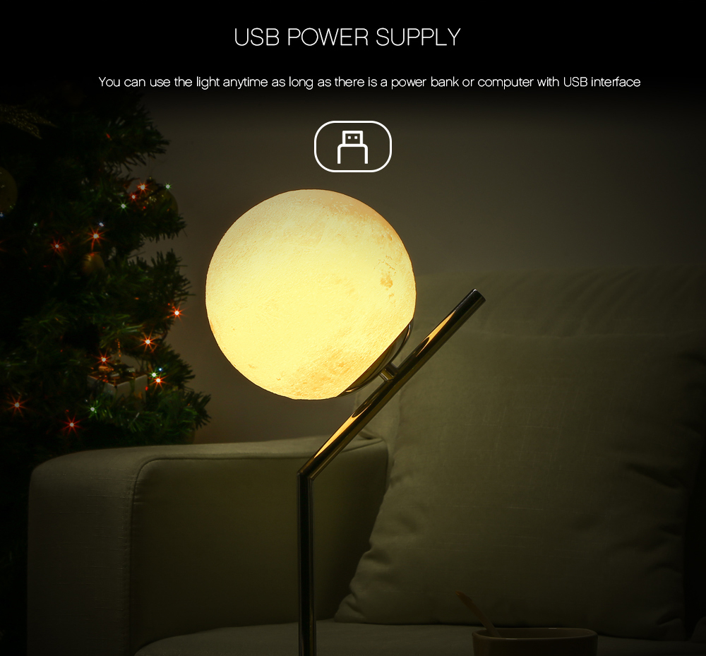 3D Printing Moon Night Lamp USB Desktop Light for Bedroom Study