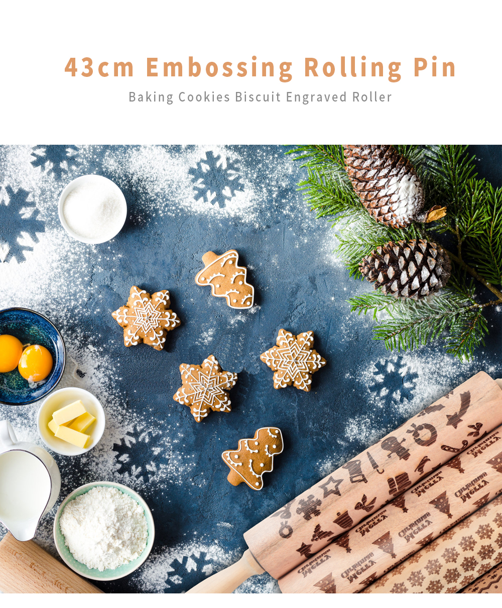 43cm Embossing Rolling Pin Baking Cookies Biscuit Engraved Roller