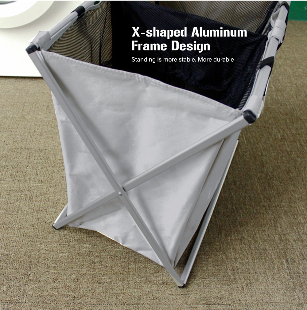 Folding X-frame 2 Sections Dirty Laundry Basket for Apartment Home College Use