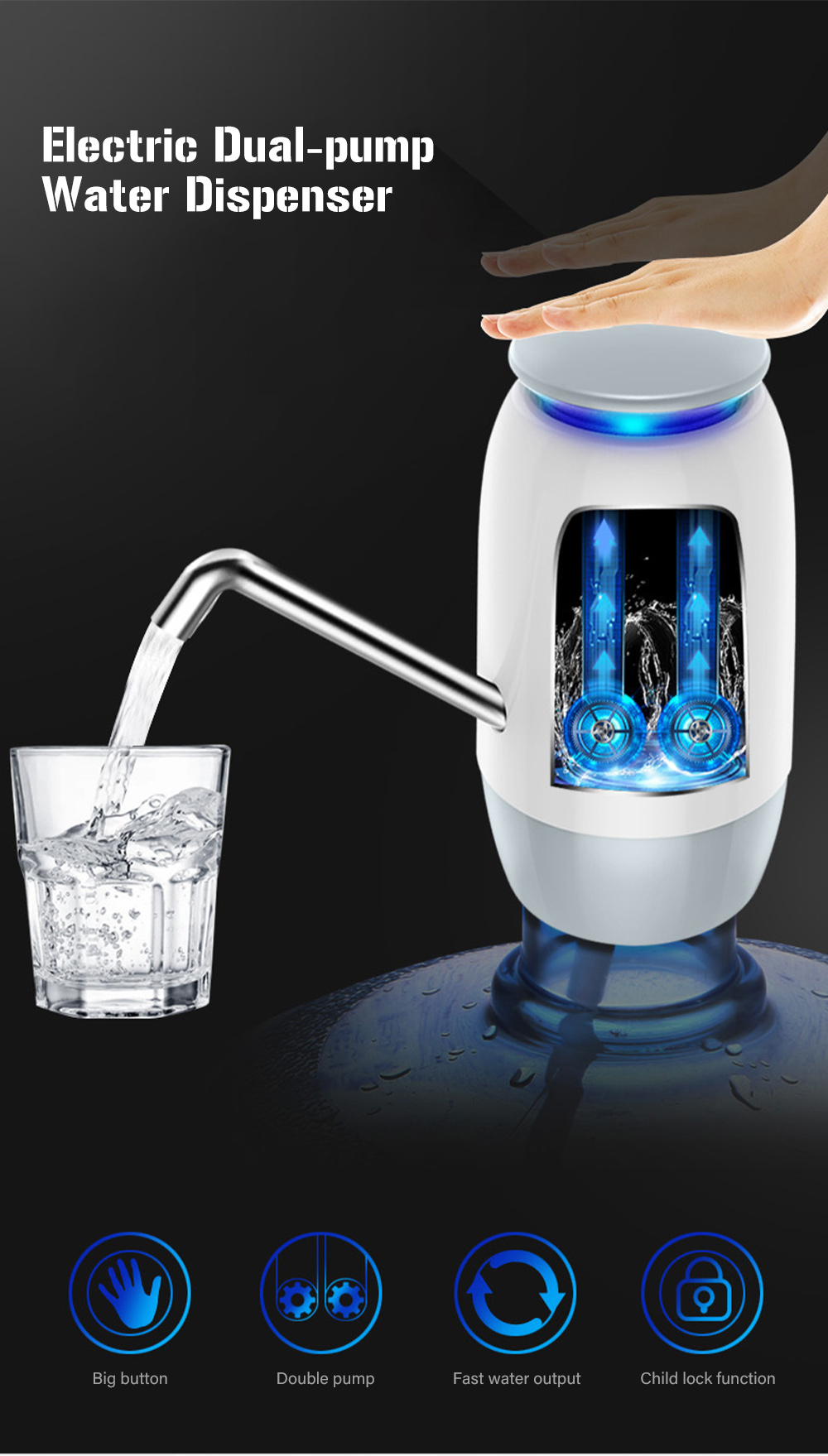 USB Charging Electric Water Dispenser with Dual-pump