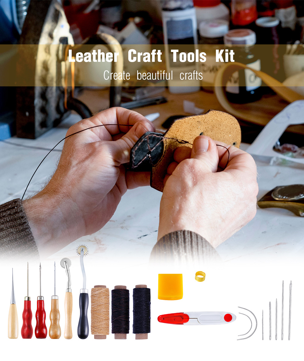 Wooden Handle Leather Craft Tools Kit
