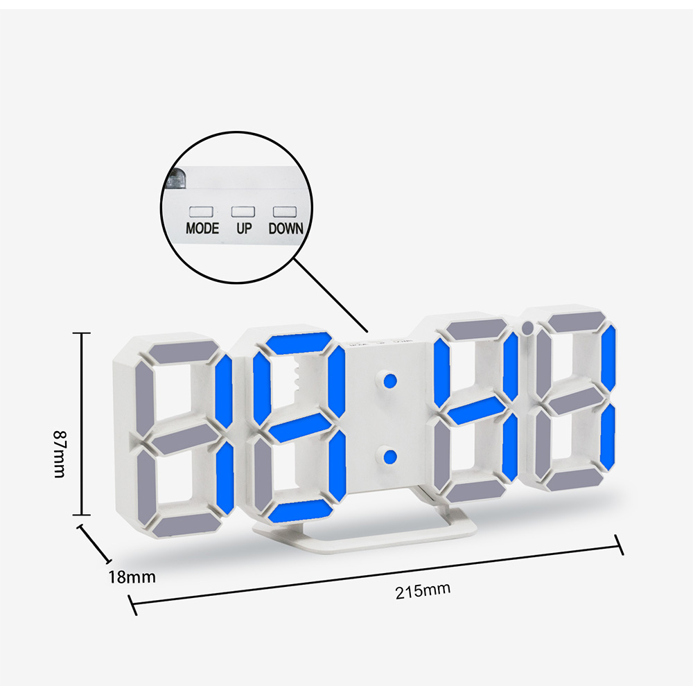 LED Digital USB Office Home 3D Wall Clock Alarm with Snooze Nightlight