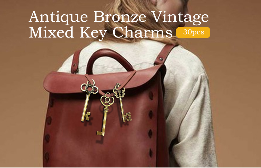 30pcs Antique Bronze Vintage Mixed Key Charms
