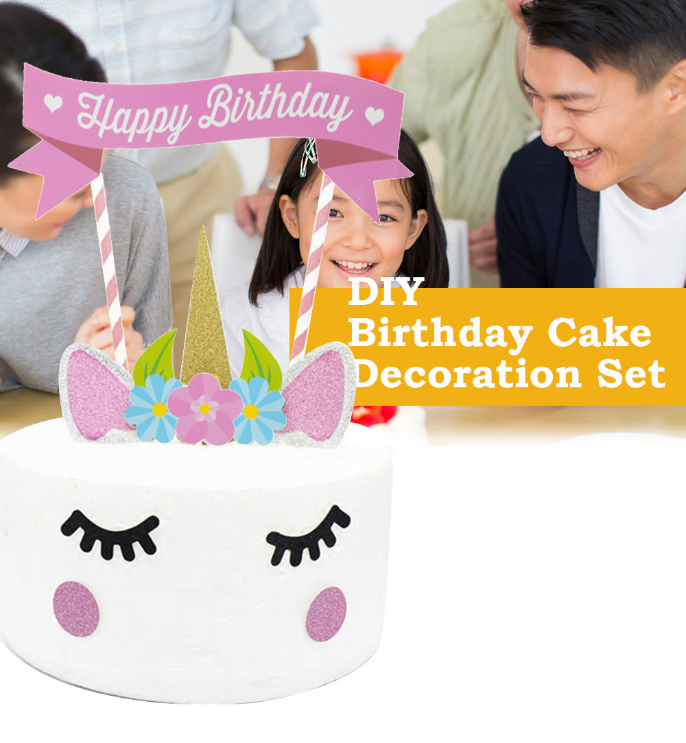 DIY Unicorn Cake Flag Birthday Decoration Set