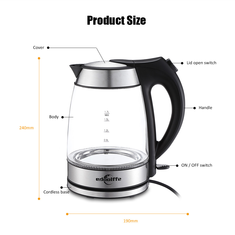 Edoolffe MD - 315 Large Capacity Handheld Electric Glass Kettle for Home