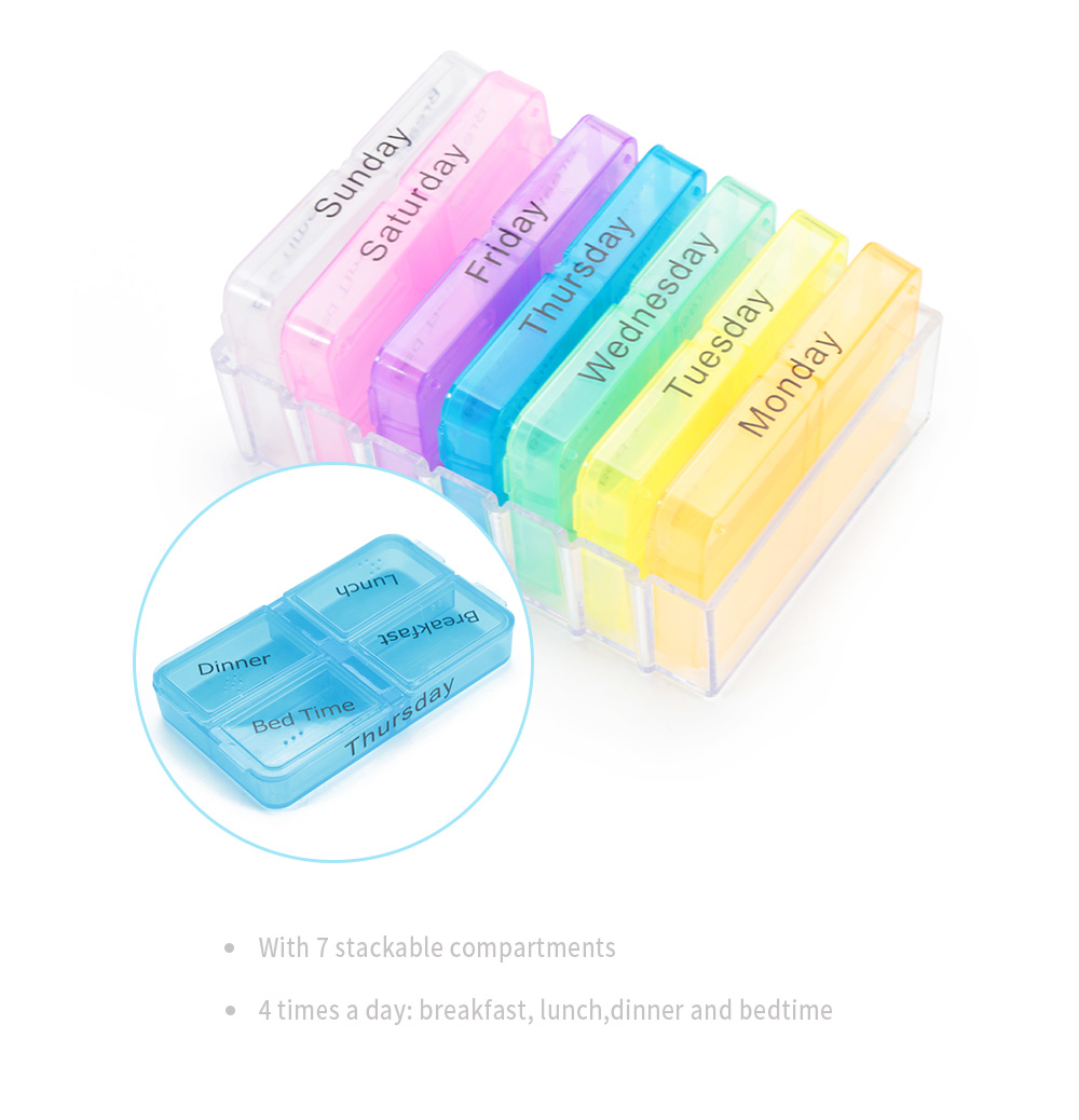 Pill Organizer Weekly with 7 Stackable Compartments