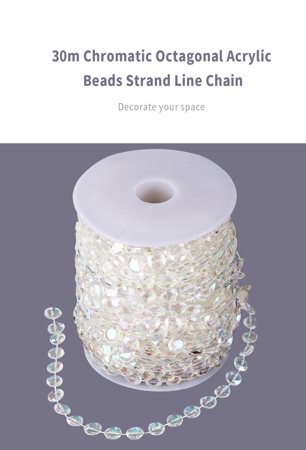 30m Chromatic Octagonal Acrylic Beads Strand Line Chain