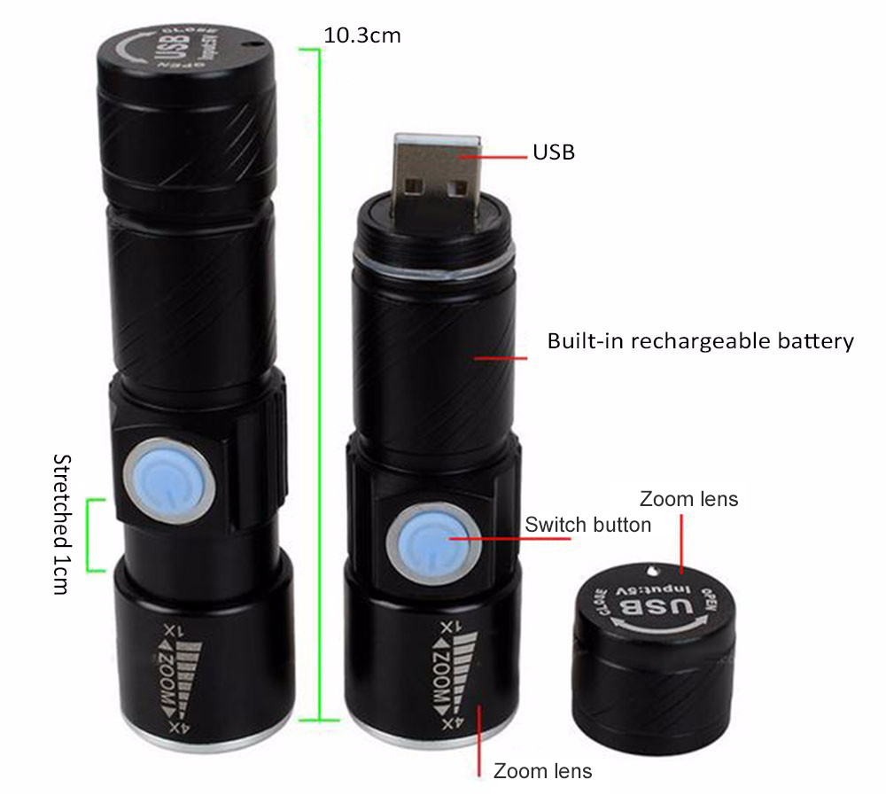 Portable USB Mini LED Flashlight for Outdoor