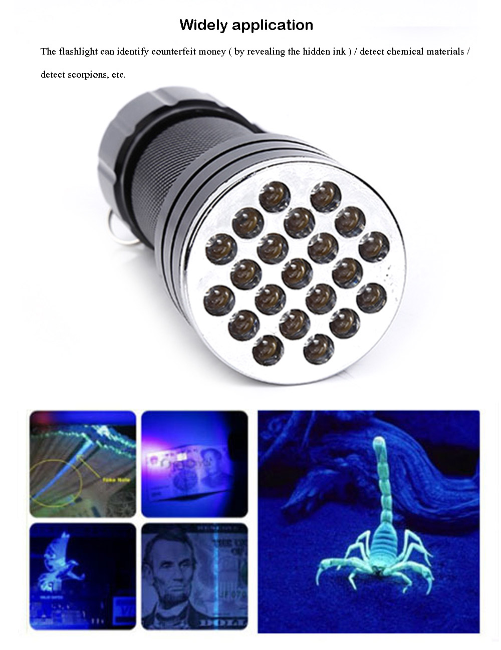 21-LED Ultraviolet Flashlight for Money Detector Catching Scorpion