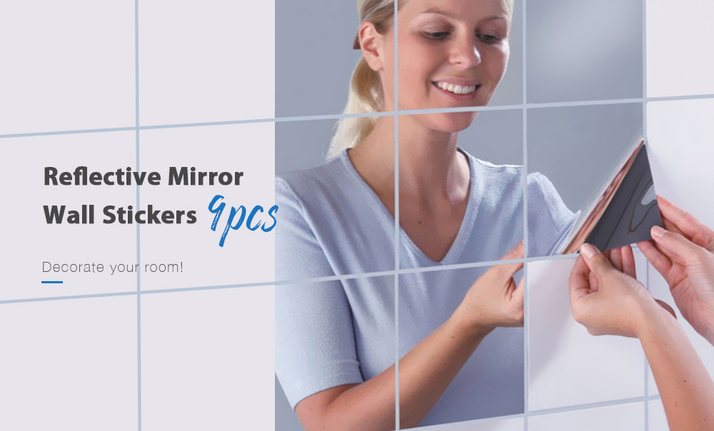 Reflective Mosaic Mirror Like Decorative Wall Stickers 9pcs