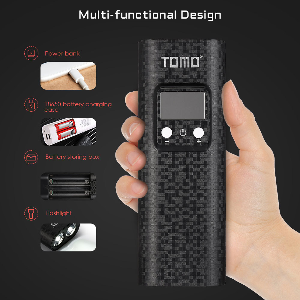 TOMO Q2 Power Bank Dual USB Charger Case Flashlight for 18650 Battery