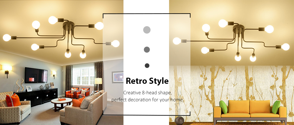 Ever-Flower 8 Head Retro Industrial Pendant Lamp Ceiling Light for Living Room Bedroom Clothing Store