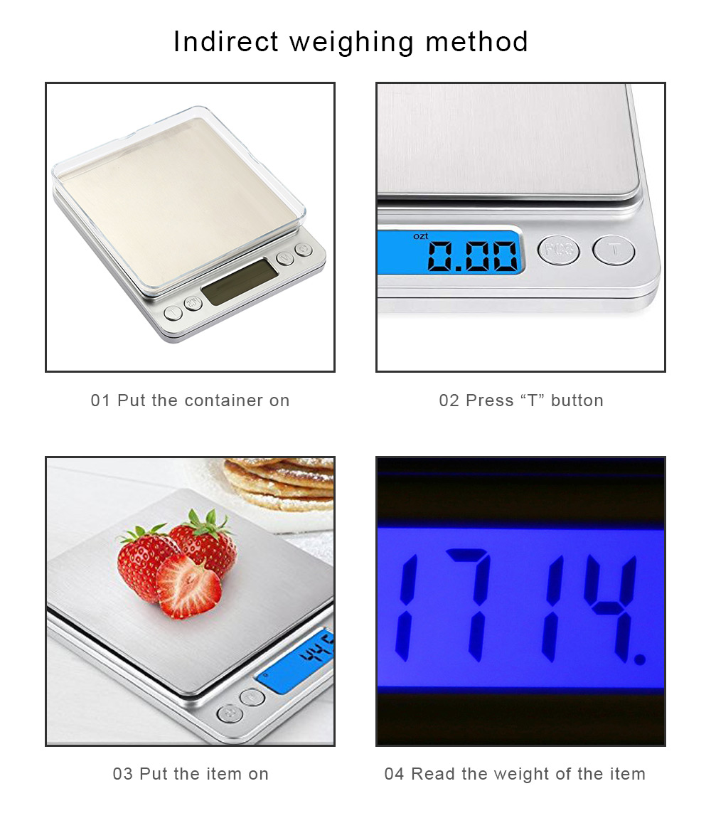 i2000 3kg 0.1g Mini Digital Scale Stainless Steel Platform Weighing Tool with Tray