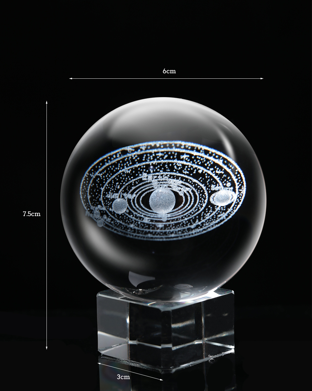 Laser Engraved Solar System Crystal Ball 3D Miniature Planets Model