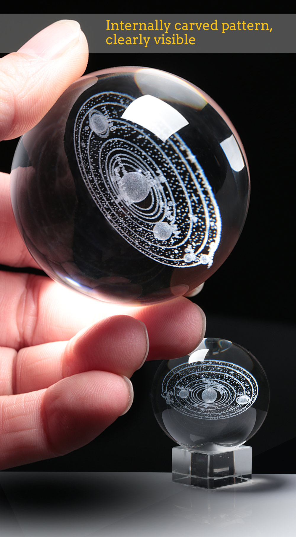 Laser Engraved Solar System Crystal Ball 3D Miniature Planets Model