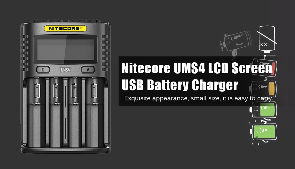 Nitecore UMS4 LCD Screen USB Battery Charger for Daily Use