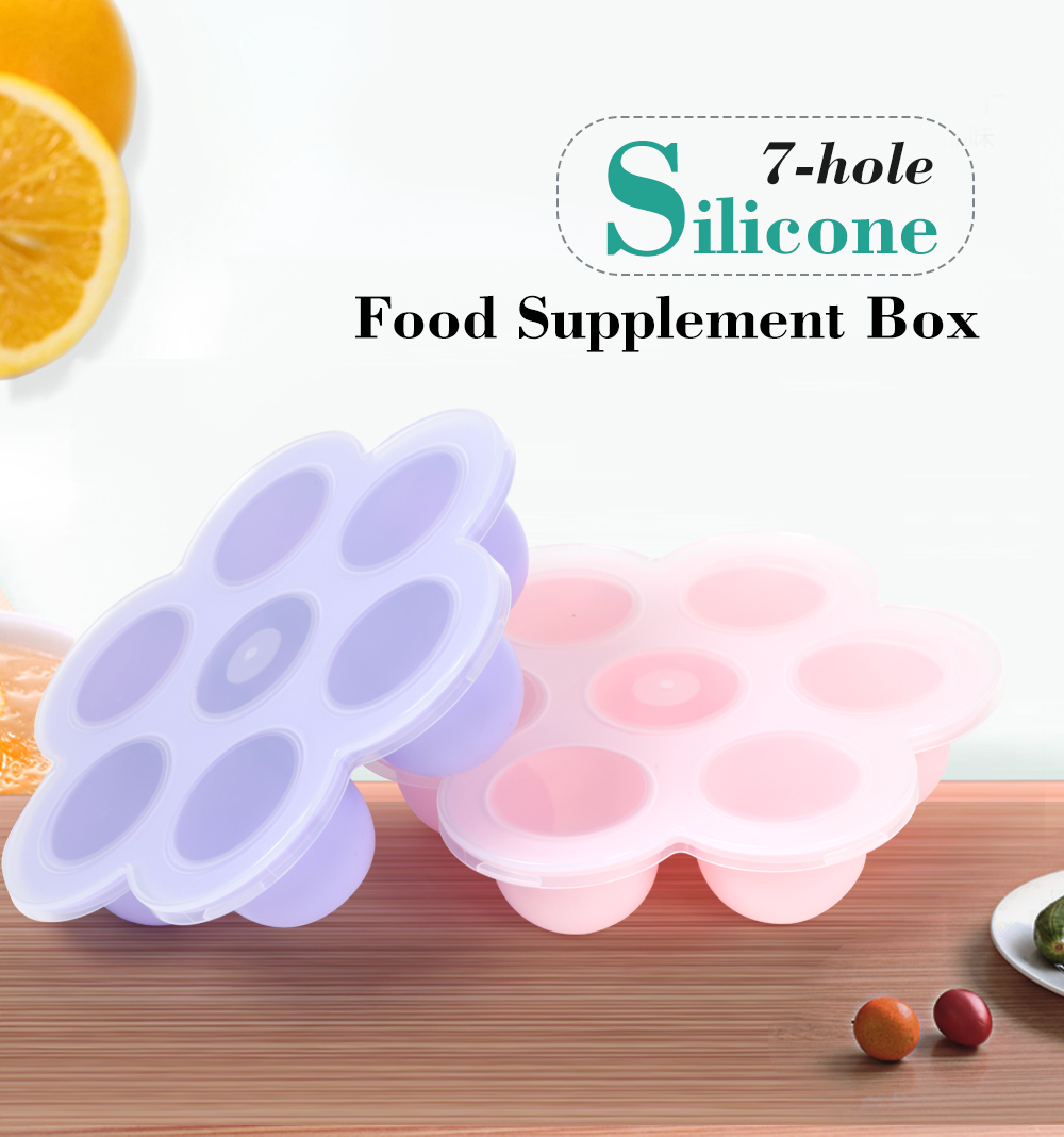 7-hole Silicone Children Food Supplement Box with Lid