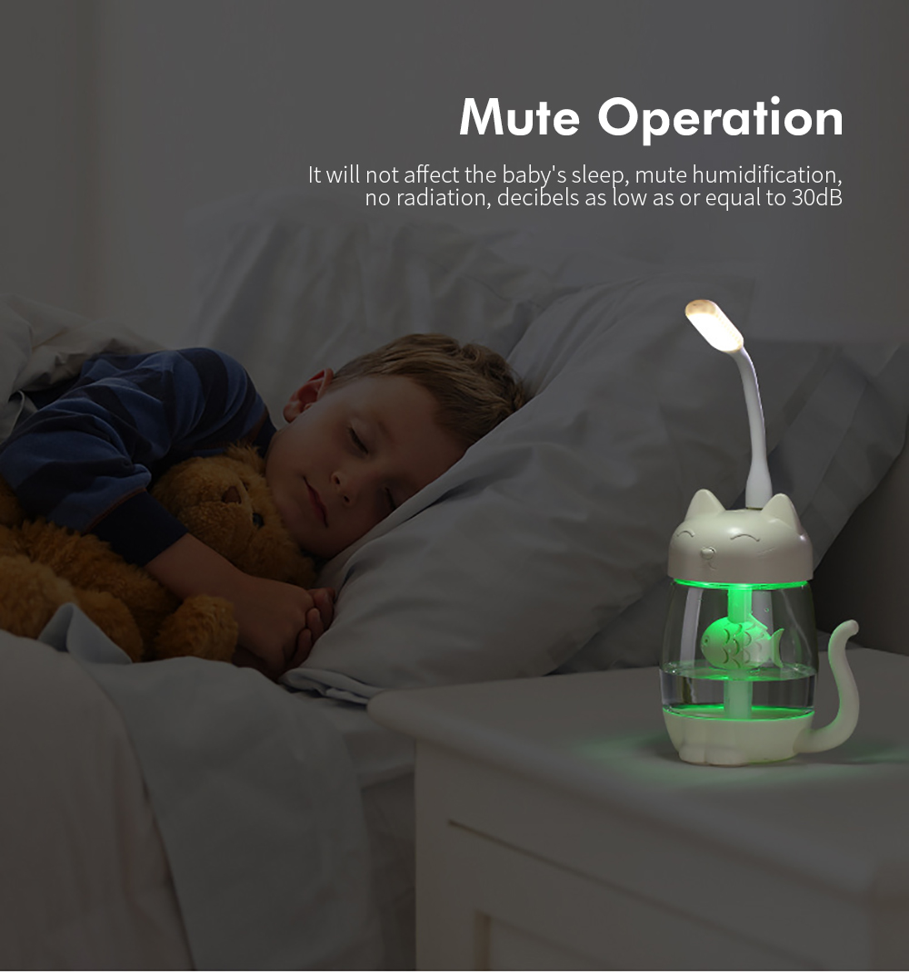 3 in 1 LED Night Light Fan Humidifier Cute Cat Air Diffuser Purifier Atomizer