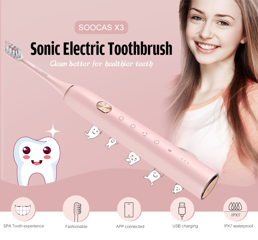 SOOCAS X3 USB Rechargeable Sonic Electric Toothbrush IPX7 Waterproof with 4 Brushing Modes from Xiaomi youpin