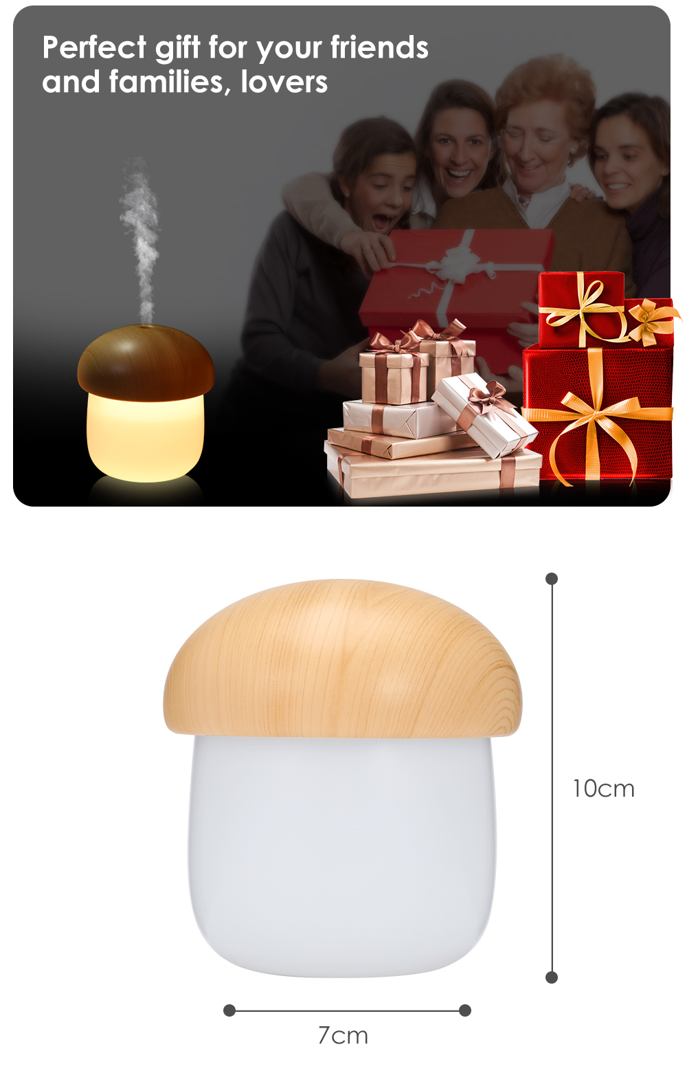 USB Humidifier Desk Personal Air Mushroom Diffuser with Night Light