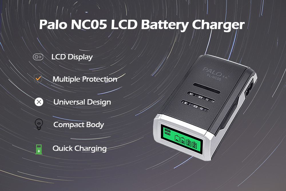 Palo NC05 4 Slots LCD Charger for AA / AAA NiCd NiMh Batteries