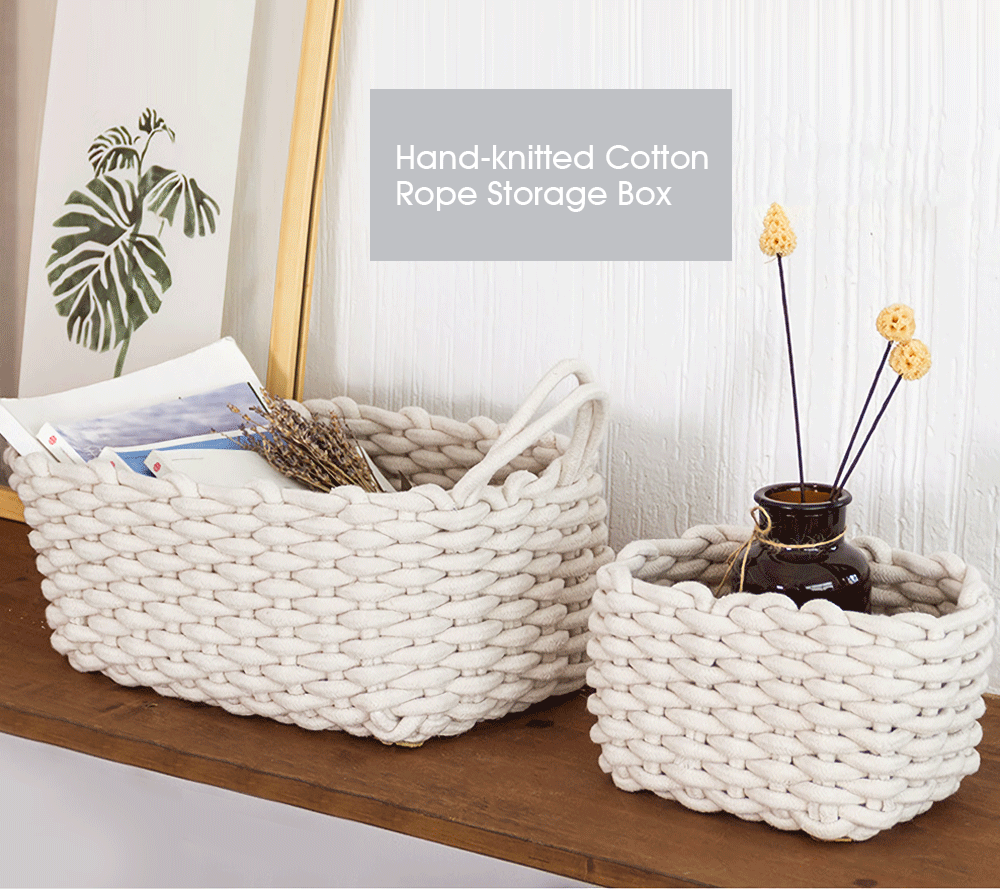Hand-knitted Cotton Rope Storage Box Snack Key Baby Toy Basket
