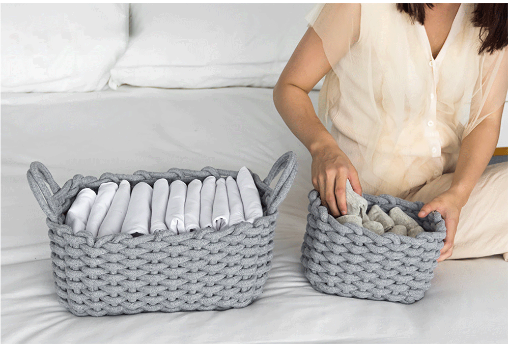 Hand-knitted Cotton Rope Storage Box Snack Key Baby Toy Basket