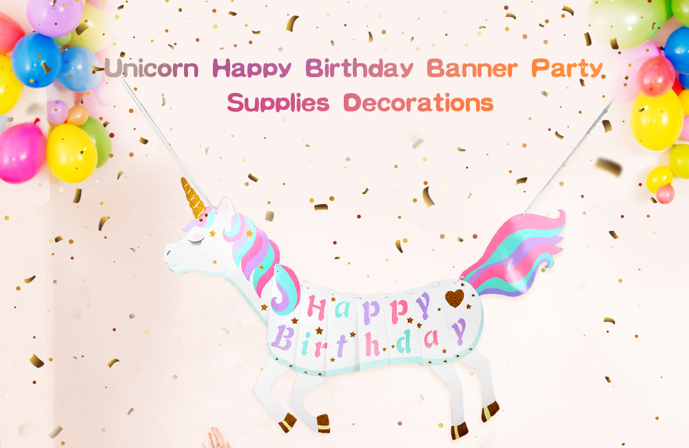 Unicorn Happy Birthday Banner Party Supplies Decorations for Girls Kids