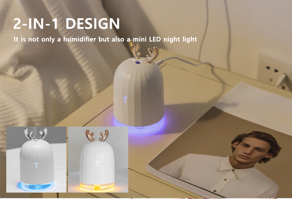 220ML Ultrasonic Air Humidifier for Home Car USB Fogger Mist Maker with LED